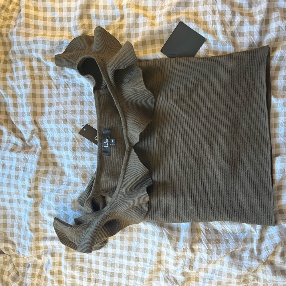 Lulu's Olive Ruffle Off The Shoulder Top